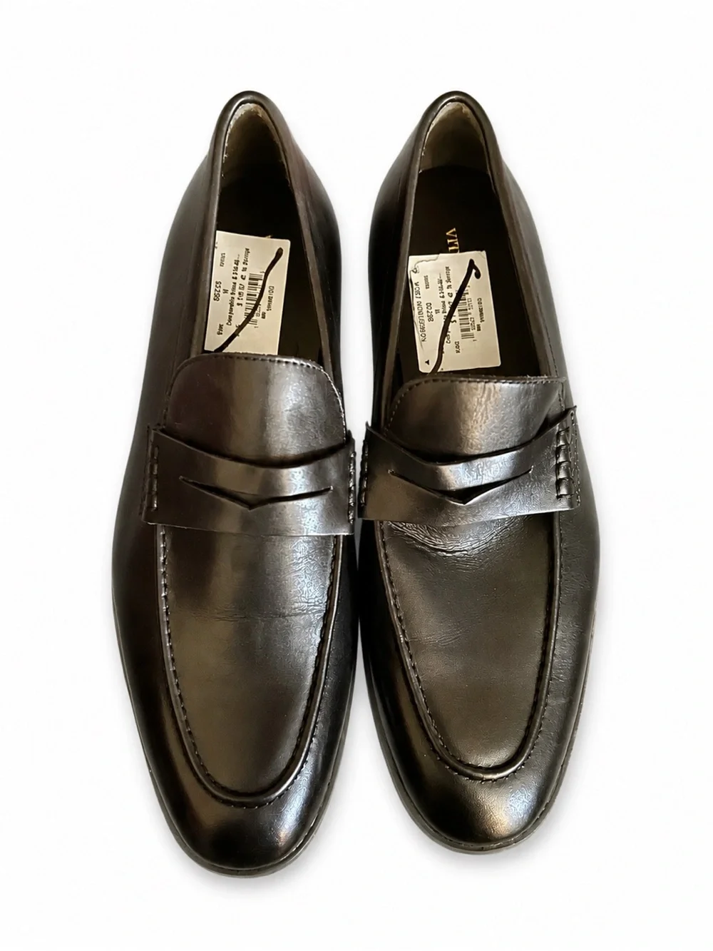 $210 Vitorio Russo Jimmy Men's Black Italian Leather Slip-On Penny Loafers NWT